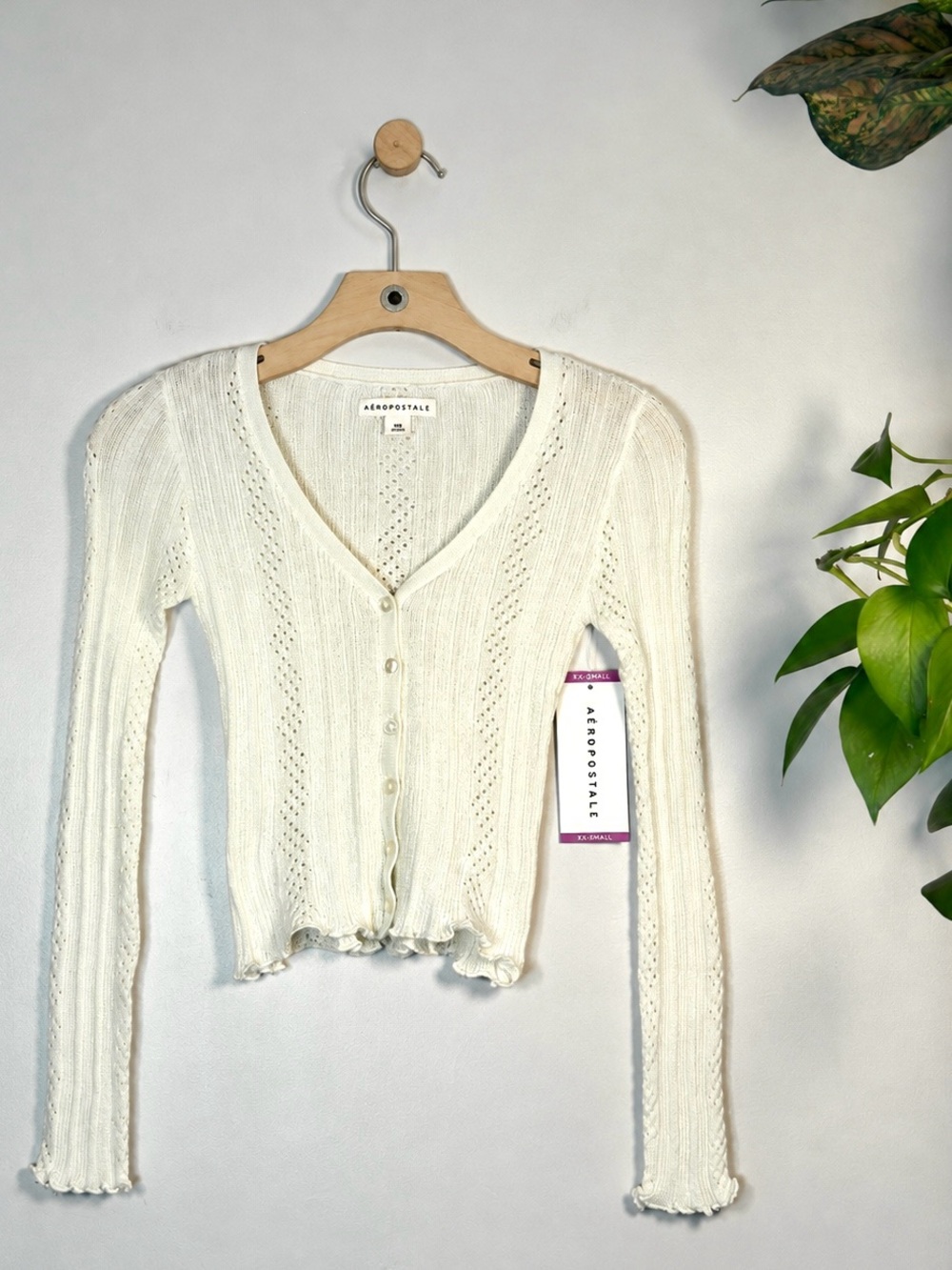 Aéropostale Ivory Pointelle Cropped Cardigan NWT Women’s XXS Y2K Style